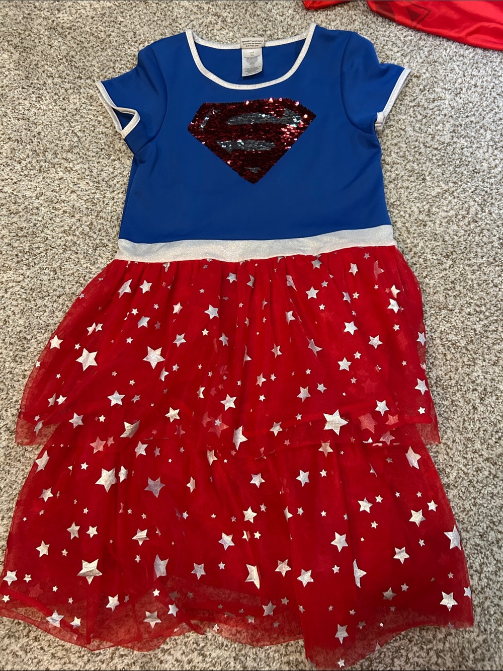 Girls' Blue & Red Superhero Sequin Emblem Costume Dress WORN ONCE